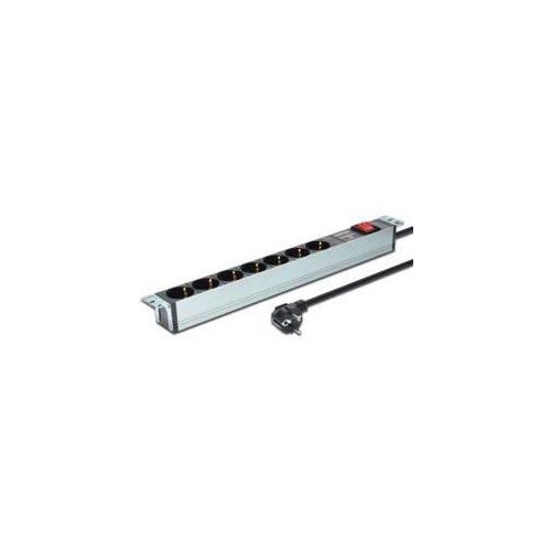 DIGITUS Steckdosenleiste mit Aluminiumprofil und Schalter, 7-fach Schutzkontaktsteckdose, 2 m Zuleit Produktbild Additional View 1 L