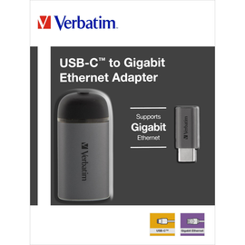 Adapter USB 3.1-C zu RJ45 Gigabit silber + Kabel 10cm Verbatim 49146 Produktbild