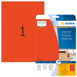 Etiketten Inkjet+Laser+Kopier 210x297mm auf A4 Bögen rot ablösbar Herma 4422 (PACK=20 STÜCK) Produktbild