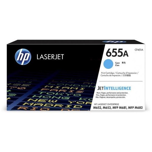 Toner 655A für Color Laserjet Enterprise M653X 10500Seiten cyan HP CF451A Produktbild Front View L