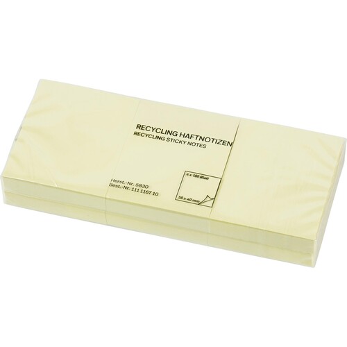 Haftnotizen 50x40mm Recycling Notes gelb Papier BestStandard (PACK=6x 100 BLATT) Produktbild Front View L