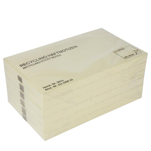 Haftnotizen 125x75mm Recycling Notes gelb Papier BestStandard (PACK=6x 100 BLATT) Produktbild Front View L