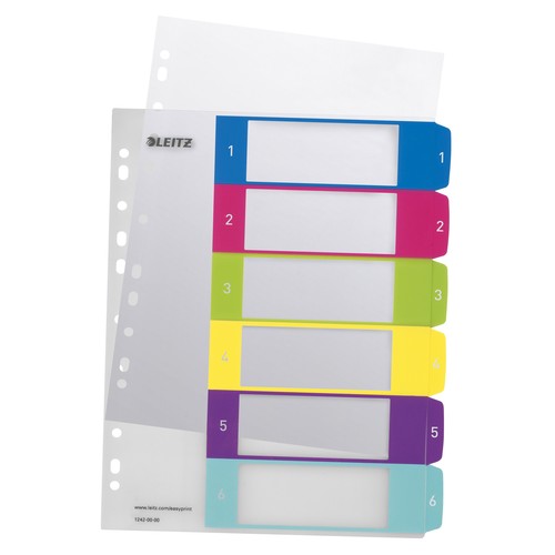 Register WOW bedruckbar A4 245x305mm Zahlen 1-6 mehrfarbig Plastik Leitz 1242-00-00 Produktbild Front View L