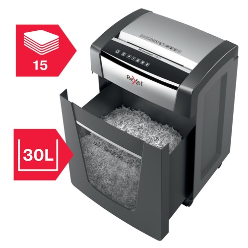 Aktenvernichter Momentum M515 für 15Blatt 2x15mm Partikelschnitt Rexel 2104577EU (Sicherheitsstufe P-5) Produktbild Additional View 4 L