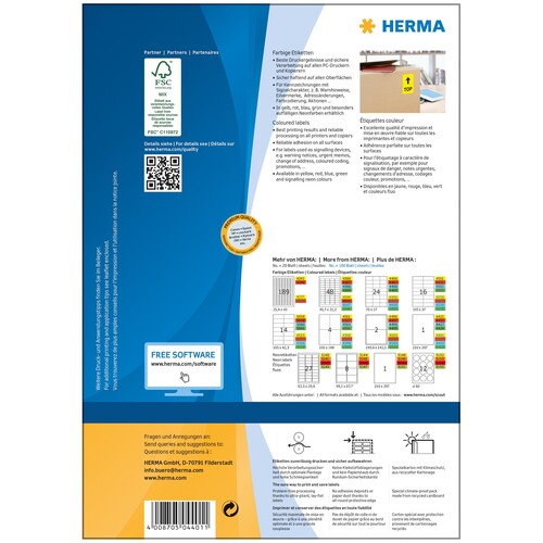 Etiketten Inkjet+Laser+Kopier 210x297mm auf A4 Bögen gelb Herma 4401 (PACK=100 STÜCK) Produktbild Additional View 2 L