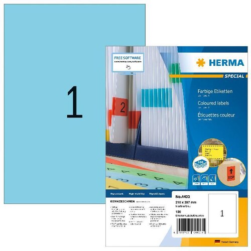 Etiketten Inkjet+Laser+Kopier 210x297mm auf A4 Bögen blau Herma 4403 (PACK=100 STÜCK) Produktbild Additional View 4 L
