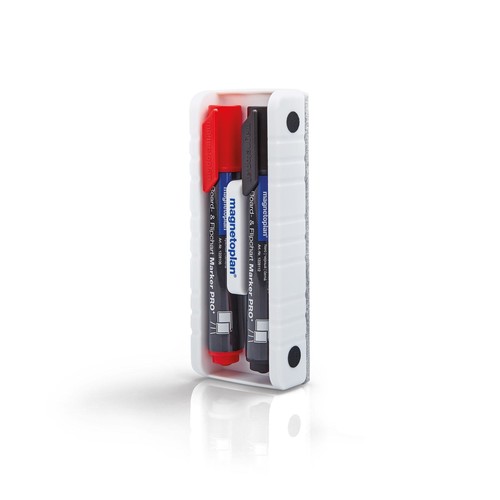 Tafelwischer mit Filz 145x55mm weiß magnetisch mit 2 Boardmarker Magnetoplan 12290 Produktbild Front View L