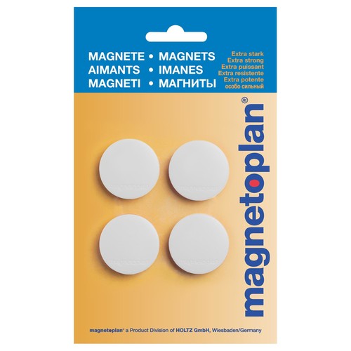 Haftmagnete Discofix Standard ø 30 mm 700g Haftkraft weiß Blisterpackung Magnetoplan 16642400 (PACK=4 STÜCK) Produktbild Front View L