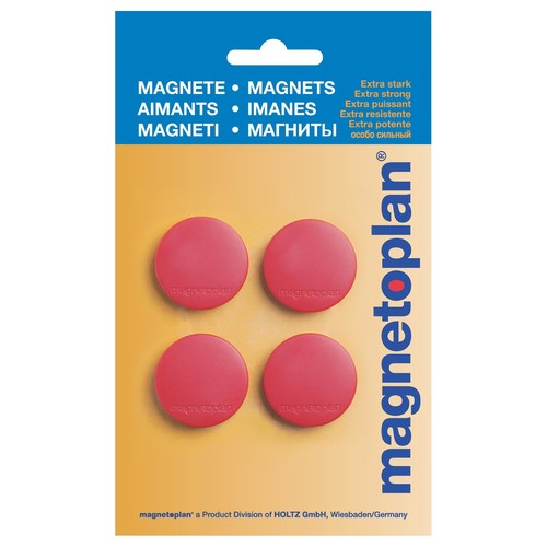 Haftmagnete Discofix Standard ø 30 mm 700g Haftkraft rot Blisterpackung Magnetoplan 16642406 (PACK=4 STÜCK) Produktbild Front View L