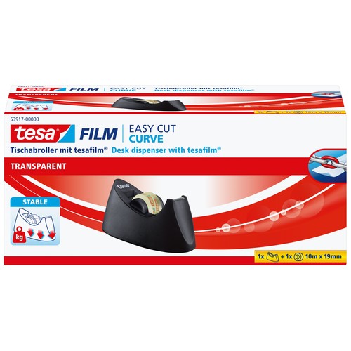 Tischabroller Easy Cut Curve incl. 1Rolle befüllbar bis 19mm x 33m schwarz Tesa 53917-00000-00 Produktbild Additional View 1 L