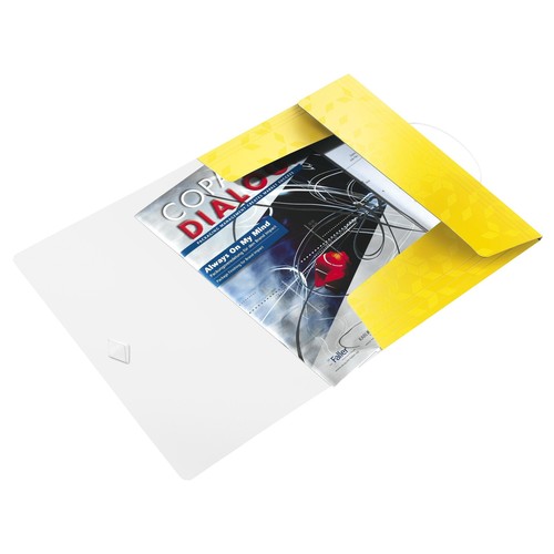 Eckspanner WOW mit 3 Klappen A4 für 150Blatt gelb metallic PP Leitz 4599-00-16 Produktbild Front View L