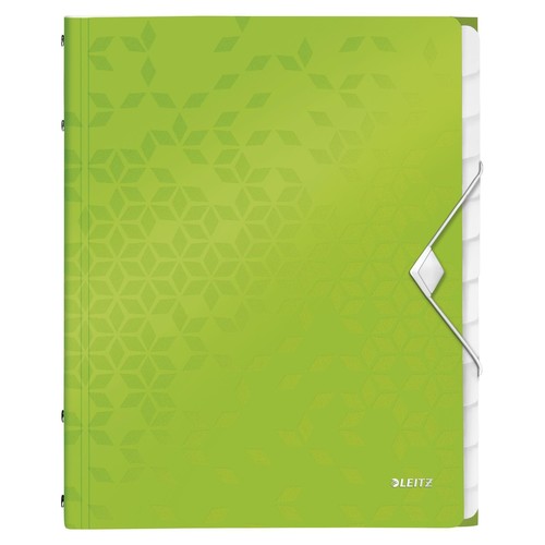 Ordnungsmappe WOW mit Gummizug A4 mit 12 Fächern und 3 Klappen grün metallic PP Leitz 4634-00-54 Produktbild Front View L