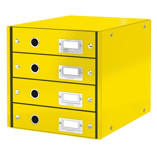 Schubladenbox Click&Store 4 Schübe 290x283x360mm metallic gelb Hartpappe Leitz 6049-00-16 Produktbild Front View L