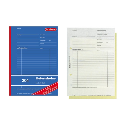 Lieferscheinbuch A5 hoch 2x40Blatt 1-fach selbstdurchschreibend Herlitz 300003798 (PACK=4 STÜCK) Produktbild Additional View 1 L