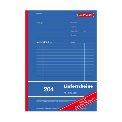 Lieferscheinbuch A5 hoch 2x40Blatt 1-fach selbstdurchschreibend Herlitz 300003798 (PACK=4 STÜCK) Produktbild Additional View 2 L