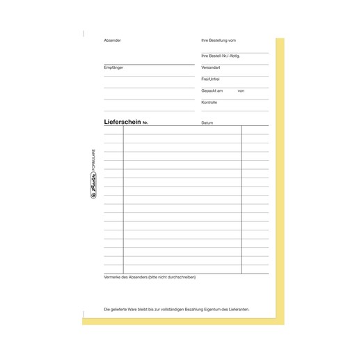 Lieferscheinbuch A5 hoch 2x40Blatt 1-fach selbstdurchschreibend Herlitz 204 (PACK=4 STÜCK) Produktbild Additional View 3 L