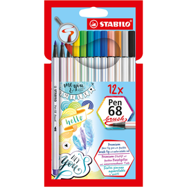 Fasermaler Pen 68 brush Kartonetui 1,0mm Rundspitze sortiert Stabilo 568/12-21 (ETUI=12 STÜCK) Produktbild
