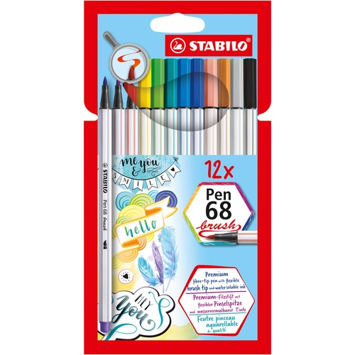 Fasermaler Pen 68 brush Kartonetui 1,0mm Rundspitze sortiert Stabilo 568/12-21 (ETUI=12 STÜCK) Produktbild