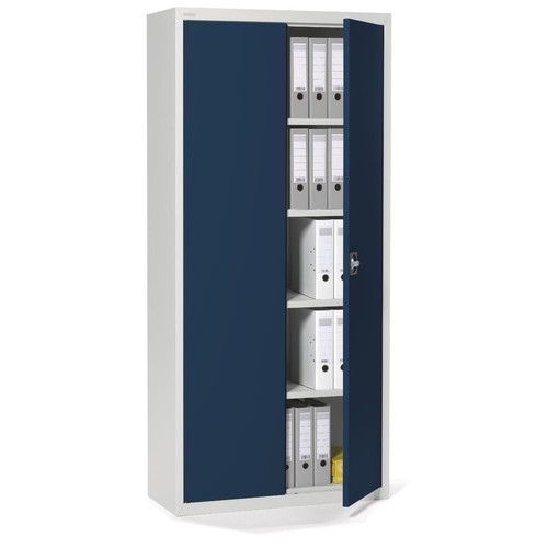 Flügeltürenschrank Korpus lichtgrau Türen dunkelblau Deskin 10269522 Produktbild Front View L