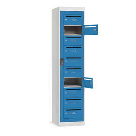 Postverteiler-Stahlschrank mit 10 Türen Korpus Lichtgrau Türen lichtblau 180x40x50cm Deskin 272557 Produktbild