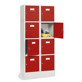 Schließfach-Stahlschrank SYSTEM SP1 Color Koprus lichtgrau Türen feuerrot 2x4 Fächer 185x60x50cm Deskin 70282023 Produktbild