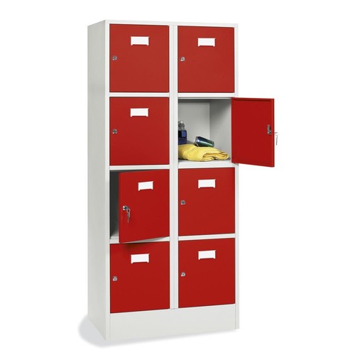 Schließfach-Stahlschrank SYSTEM SP1 Color Koprus lichtgrau Türen feuerrot 2x4 Fächer 185x60x50cm Deskin 70282023 Produktbild Front View L