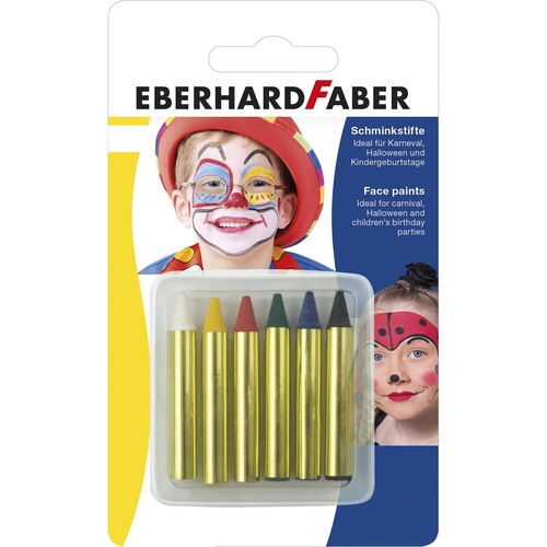 Schminkstifte kurz im Kartonetui weiß, gelb, rot, grün, blau, schwarz Eberhard Faber 579106 (PACK=6 STÜCK) Produktbild Front View L