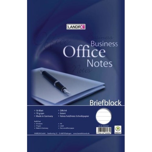 Briefblock Office A4 liniert 50Blatt 70g holzfrei weiß Landré 100050263 Produktbild Front View L