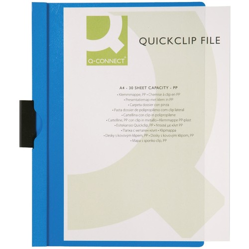 Klemmmappe A4 mit Metallclip bis 30 Blatt transparent/blau PP BestStandard KF00462 Produktbild Front View L