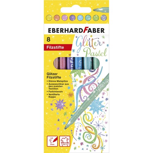 Fasermaler Glitter Pastell im Kartonetui farbig sortiert Eberhard Faber 551009 (PACK=8 STÜCK) Produktbild Front View L