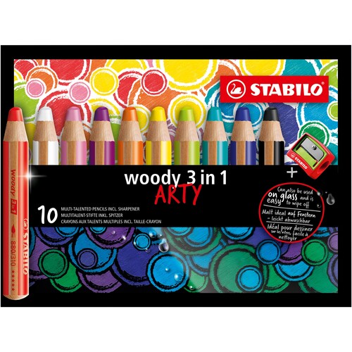 Multitalent-Stift woody 3 in 1 ARTY + Spitzer 10mm Mine sortiert Stabilo 880/10-1-20 (ETUI=10 STÜCK) Produktbild