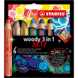 Multitalent-Stift woody 3 in 1 ARTY + Spitzer 10mm Mine sortiert Stabilo 8806-1-20 (ETUI=6 STÜCK) Produktbild