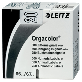 Jahrgangsignale 20 Orgacolor auf Rolle 30x23mm weiß selbstklebend Leitz 6750-10-01 (SCH=500 STÜCK) Produktbild