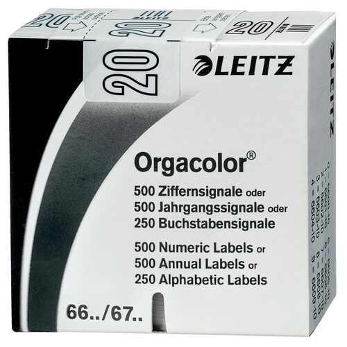 Jahrgangsignale 20 Orgacolor auf Rolle 30x23mm weiß selbstklebend Leitz 6750-10-01 (SCH=500 STÜCK) Produktbild Front View L