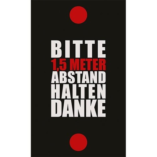 Hinweismatte -Bitte 1,5m Abstand halten- 90x150cm schwarz/rot 62102 Produktbild