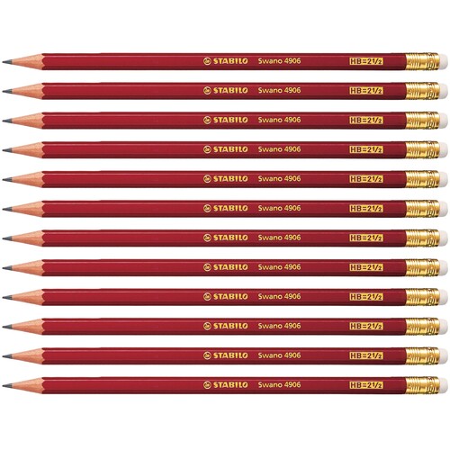 Bleistift Swano HB mit Radierer sechskant rot Stabilo 4906 Produktbild