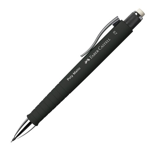 Druckbleistift POLY-MATIC 0,7mm schwarz autom.Minenvorschub Faber-Castell 133353 mit Soft-Touch Oberfläche Produktbild Front View L