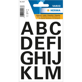 Buchstaben-Etiketten A-Z 25mm schwarz wetterfest Herma 4167 Produktbild