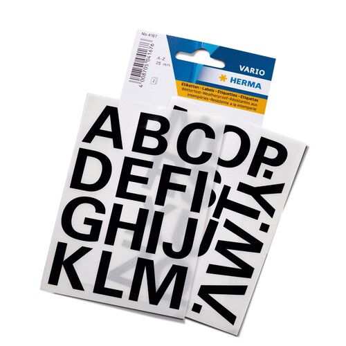 Buchstaben-Etiketten A-Z 25mm schwarz wetterfest Herma 4167 Produktbild Additional View 2 L