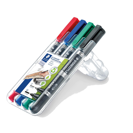 Folienstifte Lumocolor duo 348 F+M 0,6mm fein+ 1,5mm mittel Etui Staedtler 348WP4 sortiert wasserfest (ETUI=4 STÜCK) Produktbild