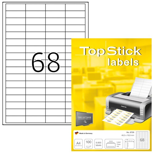 Etiketten Inkjet+Laser+Kop. 48,5x16,9mm auf A4 Bögen weiß BestStandard (PACK=6800 STÜCK) Produktbild