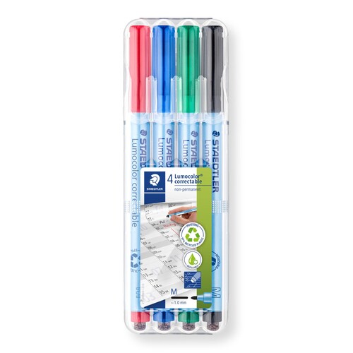 Folienstifte Lumocolor correctable 305M 1,0mm mittel Etui Staedtler 305MWP4-1 trocken abwischbar (ETUI=4 STÜCK) Produktbild Additional View 1 L