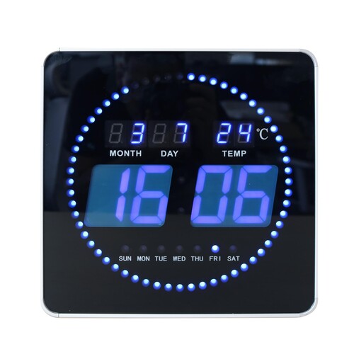Wanduhr FLO LED mit Kalender und Thermometer schwarz Unilux ohne