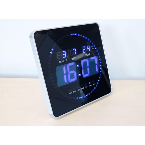 Wanduhr FLO LED mit Kalender und Thermometer schwarz Unilux ohne