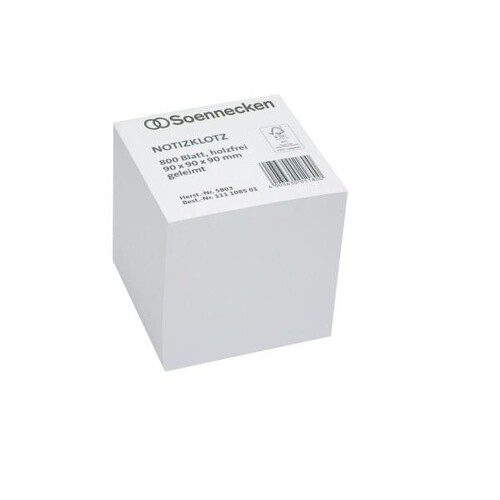 Zettelklotz geleimt 9x9x9cm 800BL weiß Papier Soennecken 5803 Produktbild Front View L