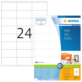 Etiketten PREMIUM Inkjet+Laser+Kopier 70x36mm auf A4 Bögen weiß permanent Herma 4633 (PACK=4800 STÜCK) Produktbild