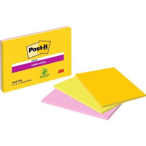 Haftnotizen Post-it Super Sticky Meeting Notes 152x101mm neonfarben 3M 6445-3SS-EU (PACK=3x45 BLATT) Produktbild Front View L