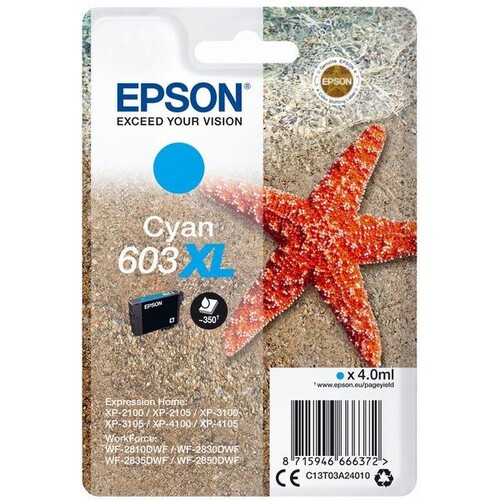 Tintenpatrone 603XL für Epson Expression Home XP-2100/3100/4100 4ml cyan Epson T03A24010 Produktbild Front View L