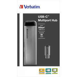 USB 3.1-C + 2x USB 3.0, HDMI Hub für bis zu 2 Geräte silber Verbatim 49140 Produktbild