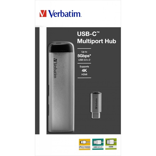 USB 3.1-C + 2x USB 3.0, HDMI Hub für bis zu 2 Geräte silber Verbatim 49140 Produktbild Front View L